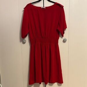 Lipstick Red Dress With Pleats on the Back and Stretch Waist